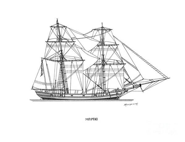 Sailing Vessels Poster featuring the drawing Brig - traditional Greek sailing ship by Panagiotis Mastrantonis