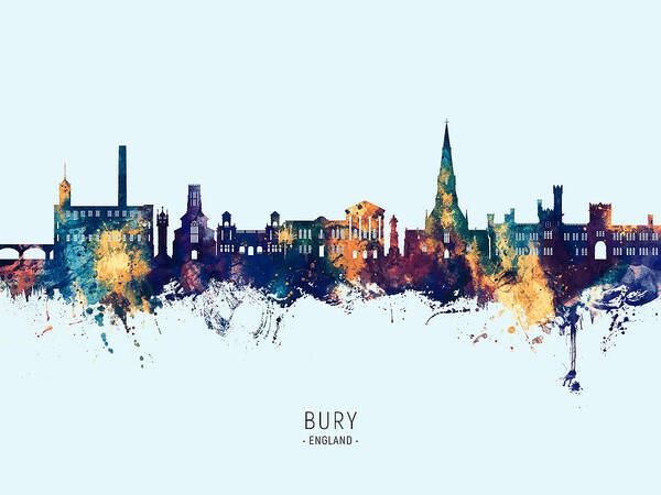 Bury Poster featuring the digital art Bury England Skyline #36 by Michael Tompsett