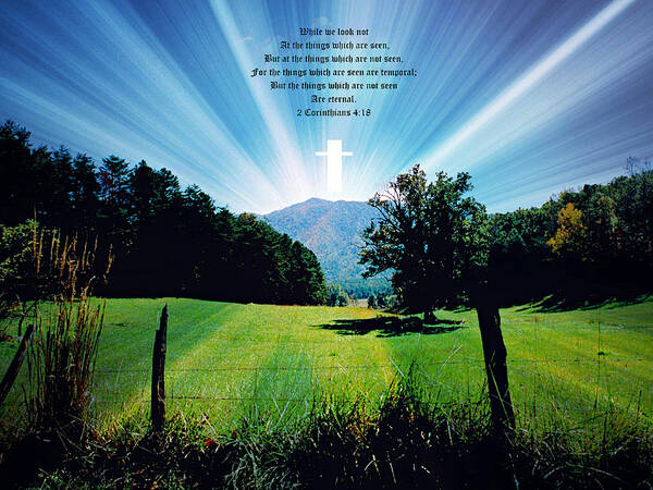 Cades Cove Poster featuring the photograph Cades Cove Sunburst Md Cross 2 Cor 4vs18 by Mike McBrayer
