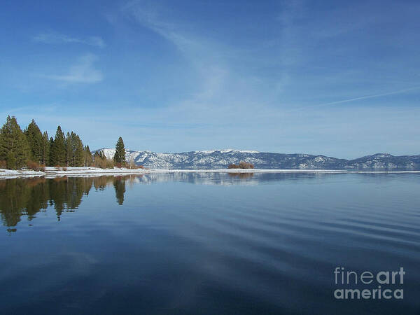 #california #laketahoe #southlaketahoe #calm #reflection #winter #vacation #peaceful #morning Poster featuring the photograph Calm Morning at Tahoe by Charles Vice