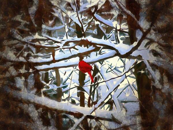 Cardinal Poster featuring the mixed media Cardinal in the Snowy Trees by Christopher Reed