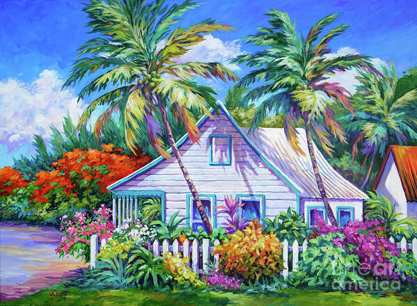 Cottage Poster featuring the painting Caribbean Cottage with Picket Fence by John Clark