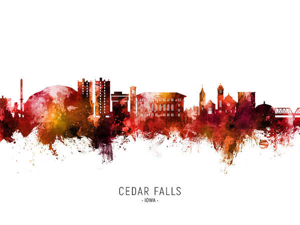 Cedar Falls Poster featuring the digital art Cedar Falls Iowa Skyline #28 by Michael Tompsett