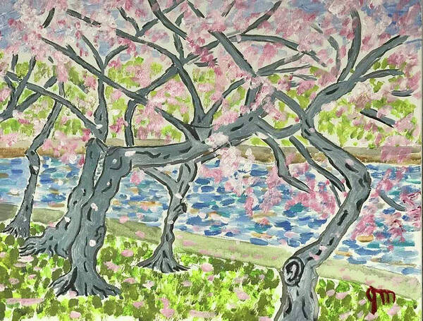 Cherry Blossoms Poster featuring the painting Cherry Blossoms on the Mall #1 by John Macarthur