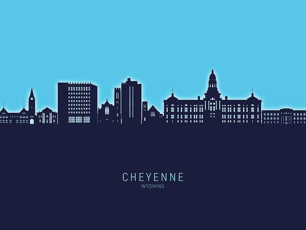 Cheyenne Poster featuring the digital art Cheyenne Wyoming Skyline #64 by Michael Tompsett