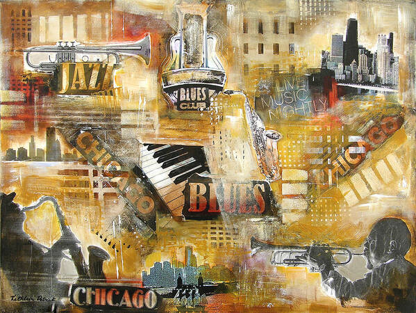 Chicago Cityscape Poster featuring the painting Chicago Jazz And Blues by Kathleen Patrick