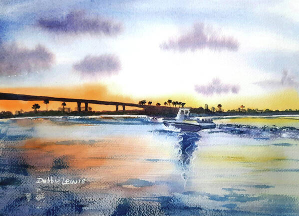 Clearwater Poster featuring the painting Clearwater Memorial Causeway at Sunset by Debbie Lewis