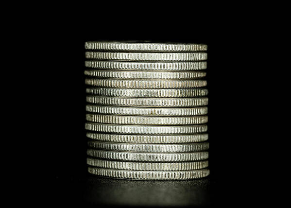 Coins Poster featuring the photograph Coin Collecting - Silver Quarter Stack by Amelia Pearn