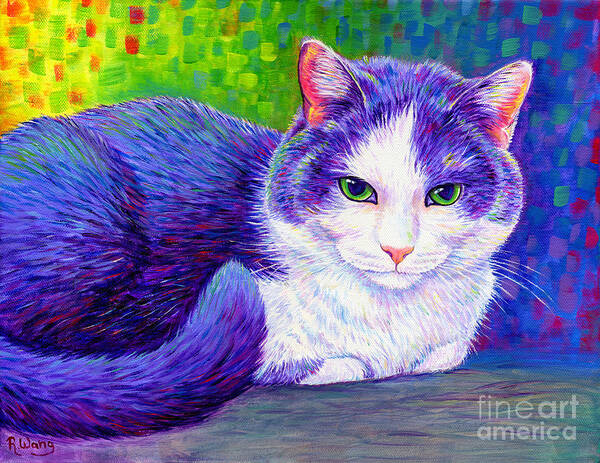 Cat Poster featuring the painting Purple Tuxedo Cat by Rebecca Wang