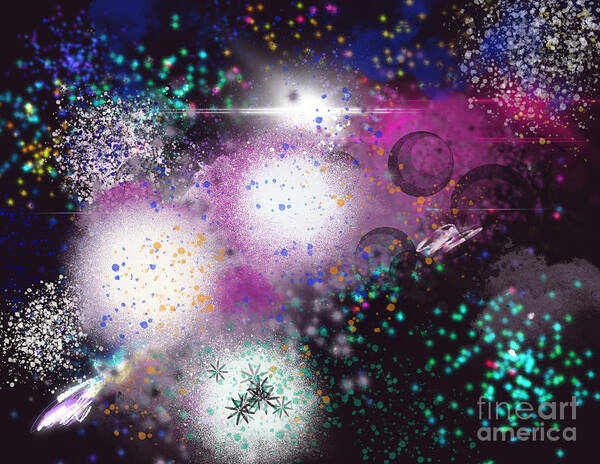 Primitive Impressionistic Expressionism Poster featuring the digital art Cosmic Explosions by Zotshee Zotshee