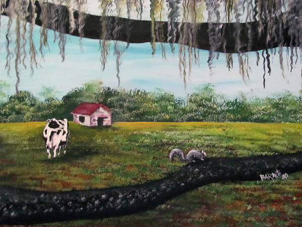 Cow Poster featuring the painting Cow In My Yard by Gloria E Barreto-Rodriguez
