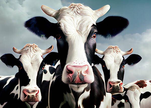 Cows Poster featuring the painting Cows On A Good Day by Bob Orsillo
