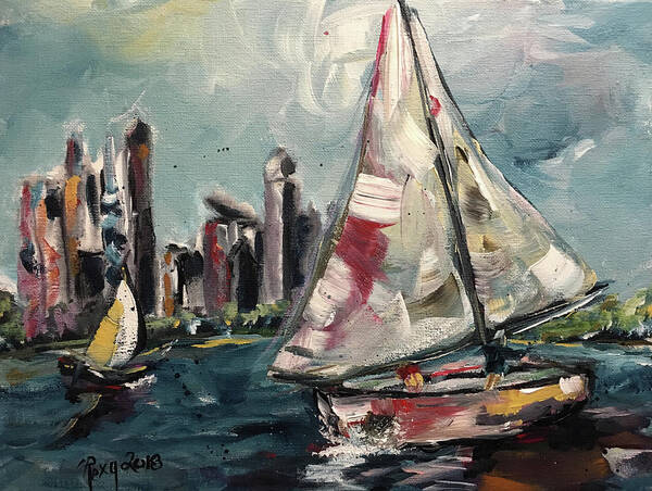 Sailboats Poster featuring the painting Daytime Sailing Chicago by Roxy Rich