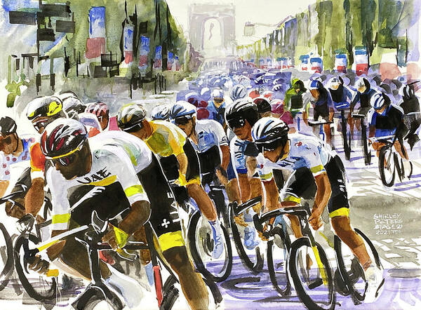 🚴🎨 #bikeart #tdf #tourdefrance #originalwatercolour #tdf2021 #sbstdf #couchpeloton #letour #tourart #artforsale Laps Poster featuring the painting Doing the Circuits by Shirley Peters