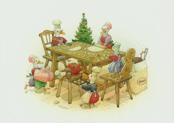 Christmas Poster featuring the painting Ducks Christmas by Kestutis Kasparavicius