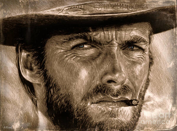 Clint Eastwood Poster featuring the drawing Eastwood close up by Andrew Read