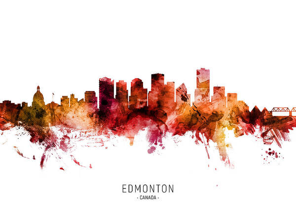 Edmonton Poster featuring the digital art Edmonton Canada Skyline #88 by Michael Tompsett