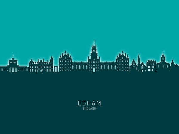 Egham Poster featuring the digital art Egham England Skyline #56 by Michael Tompsett