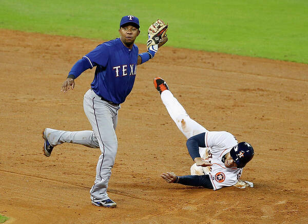 American League Baseball Poster featuring the photograph Elvis Andrus and George Springer by Scott Halleran