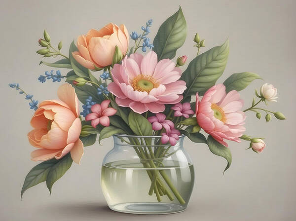 Flowers Poster featuring the digital art Flowers in a Glass Vase by Mark Greenberg