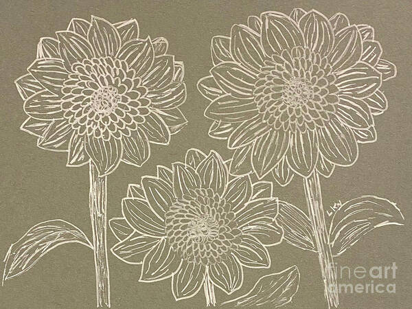 Sunflowers Poster featuring the drawing Flowers in White by Lisa Neuman