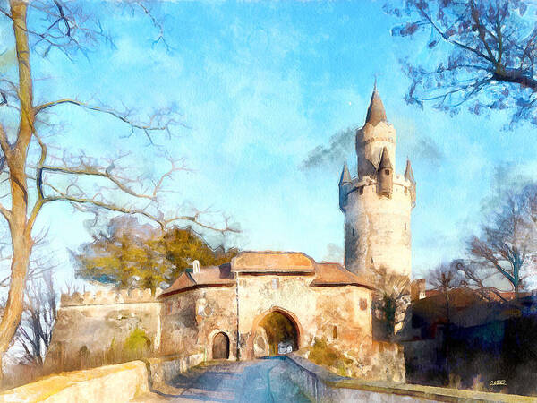 Landscape Poster featuring the painting Friedberg Schloss - DWP3688760 by Dean Wittle