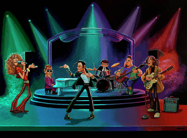 Legends Poster featuring the painting Gabriel Soares Music Legends in Concert Painting by Paul Meijering