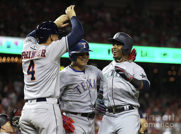 Three Quarter Length Poster featuring the photograph George Springer, Jean Segura, and Shin-soo Choo by Patrick Smith