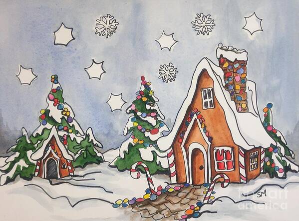 Ginger Bread Poster featuring the painting Gingerbread Christmas Scene by Sonia Mocnik