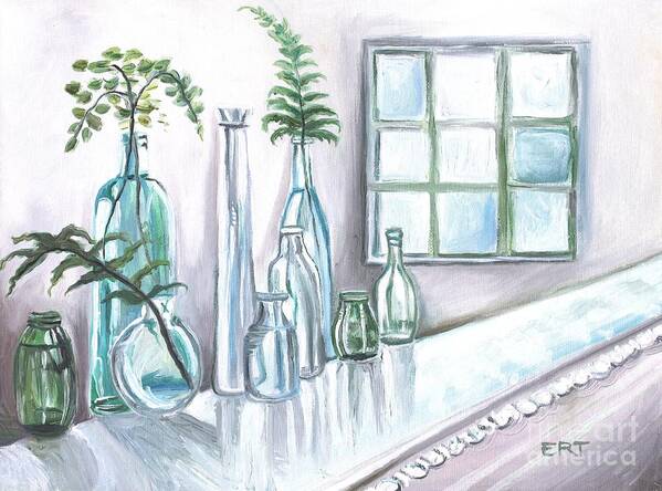Glass Poster featuring the painting Glass and Ferns by Elizabeth Robinette Tyndall