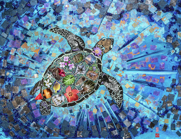 Turtle Poster featuring the painting Go With the Flow by Kim Sowa
