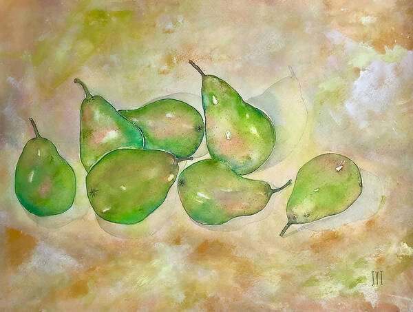 Pears Poster featuring the painting Green Pears by Janet Immordino