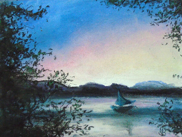 Landscape Poster featuring the painting Happy Boat by Jen Shearer