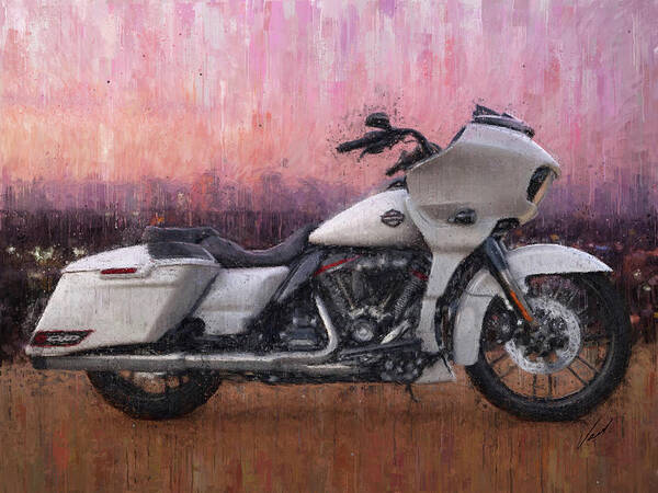 Motorcycle Poster featuring the painting Harley-Davidson STREET GLIDE white Motorcycle by Vart by Vart