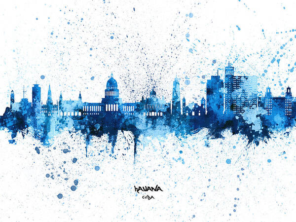 Havana Poster featuring the digital art Havana Cuba Skyline #77 by Michael Tompsett