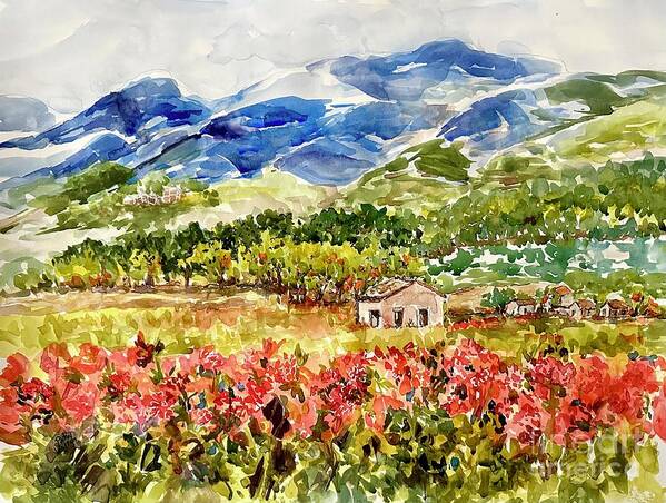 Mountain Hideaway Flowers Floral Valley Poster featuring the painting Hideaway Cabin by Patsy Walton