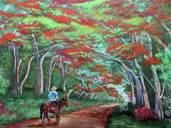 Man Of Horseback Poster featuring the painting Alegre El Jibarito Va by Luis F Rodriguez