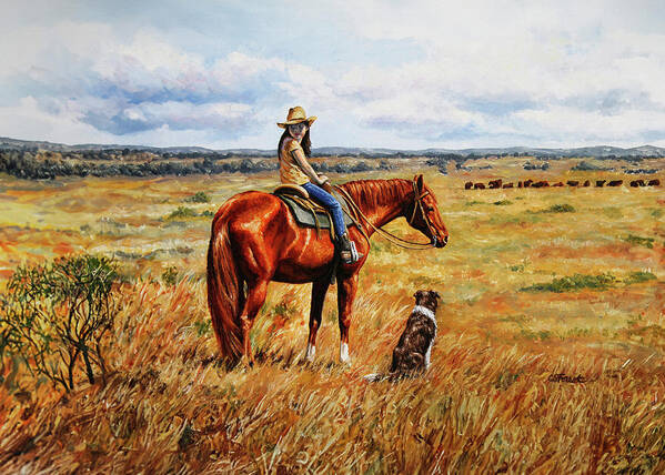 Western Poster featuring the painting Horse Painting - Waiting for Dad by Crista Forest