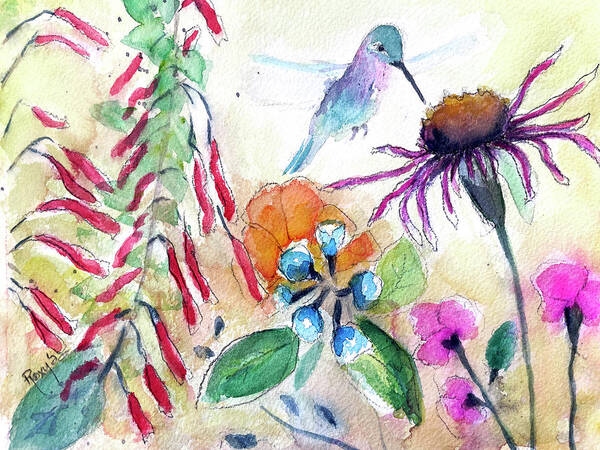 Loose Floral Poster featuring the painting Hummingbird Garden by Roxy Rich