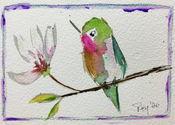 Grand Tit Poster featuring the painting Hummingbird with Magnolia Blossom by Roxy Rich