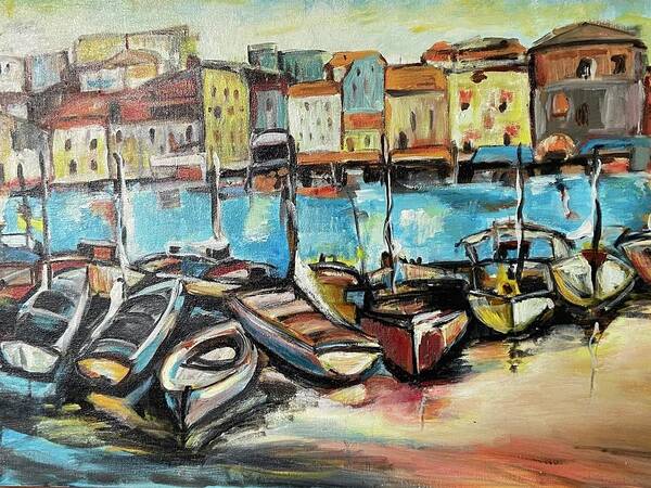 Boats Poster featuring the painting Italian Marina by Denice Palanuk Wilson