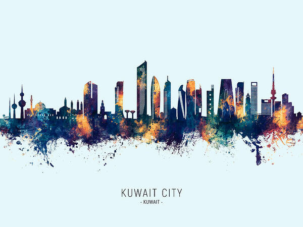 Kuwait City Poster featuring the digital art Kuwait City Skyline #84 by Michael Tompsett
