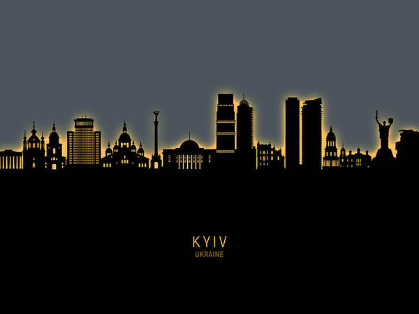 Kyiv Poster featuring the digital art Kyiv Ukraine Skyline #66 by Michael Tompsett