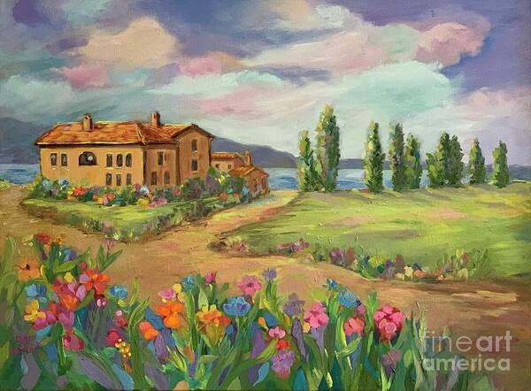 Blue Skies Poster featuring the painting Lago di Montepulciano by Patsy Walton