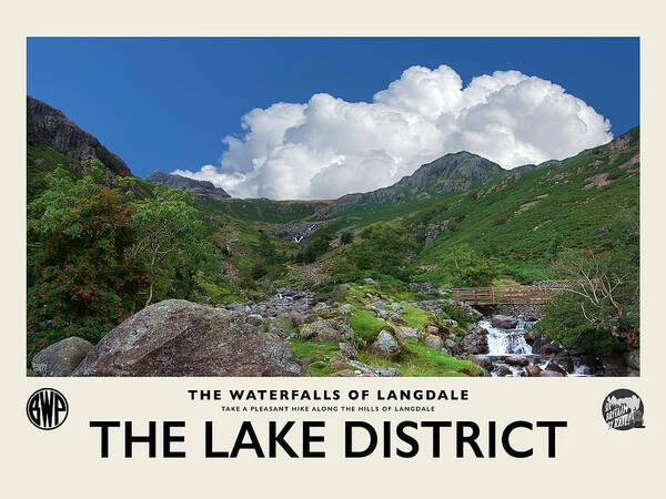 Lake District Poster featuring the photograph Langdale Waterfalls No3 Cream Railway Poster by Brian Watt