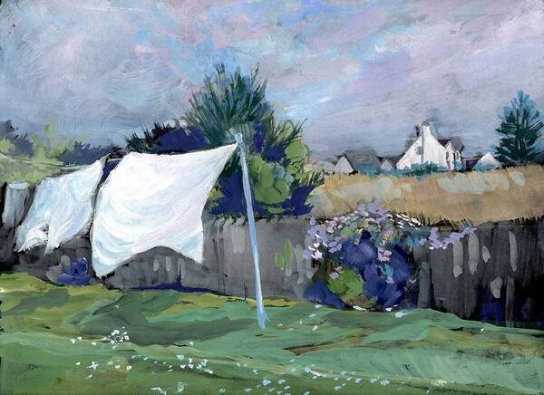 Landscape Poster featuring the painting Laundry Day by Sheila Wedegis