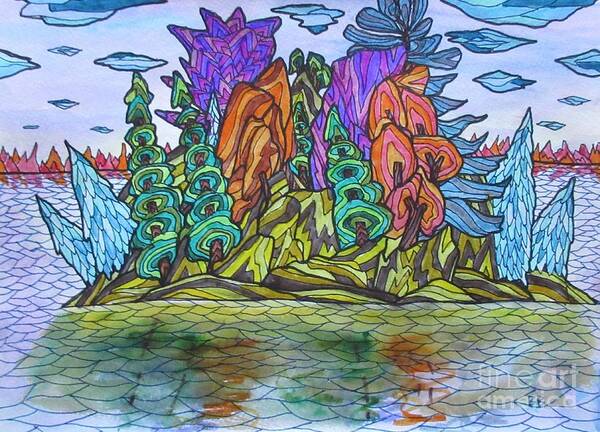 Lauren Harris Group Of 7 Island Landscape Northern Ontario Mask Lobby Abstract Office Unique Trees Tree Poster featuring the painting Lauren's Island by Bradley Boug