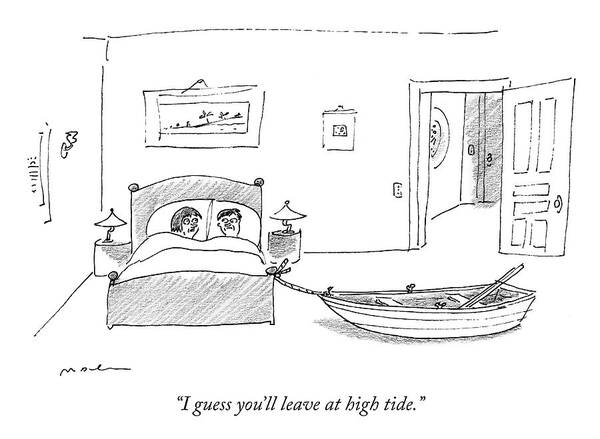 “i Guess You’ll Leave At High Tide.” Bed Poster featuring the drawing Leave At High Tide by Michael Maslin