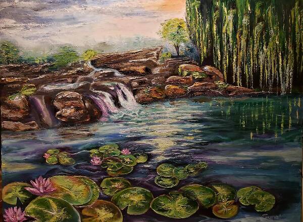 Lily Poster featuring the painting Lily pad pond by Sunel De Lange