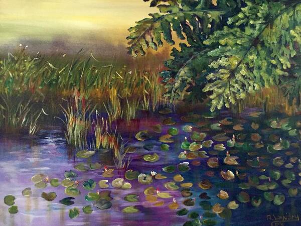 Scene Poster featuring the painting Lily Pads in the Pond by Barbara Landry